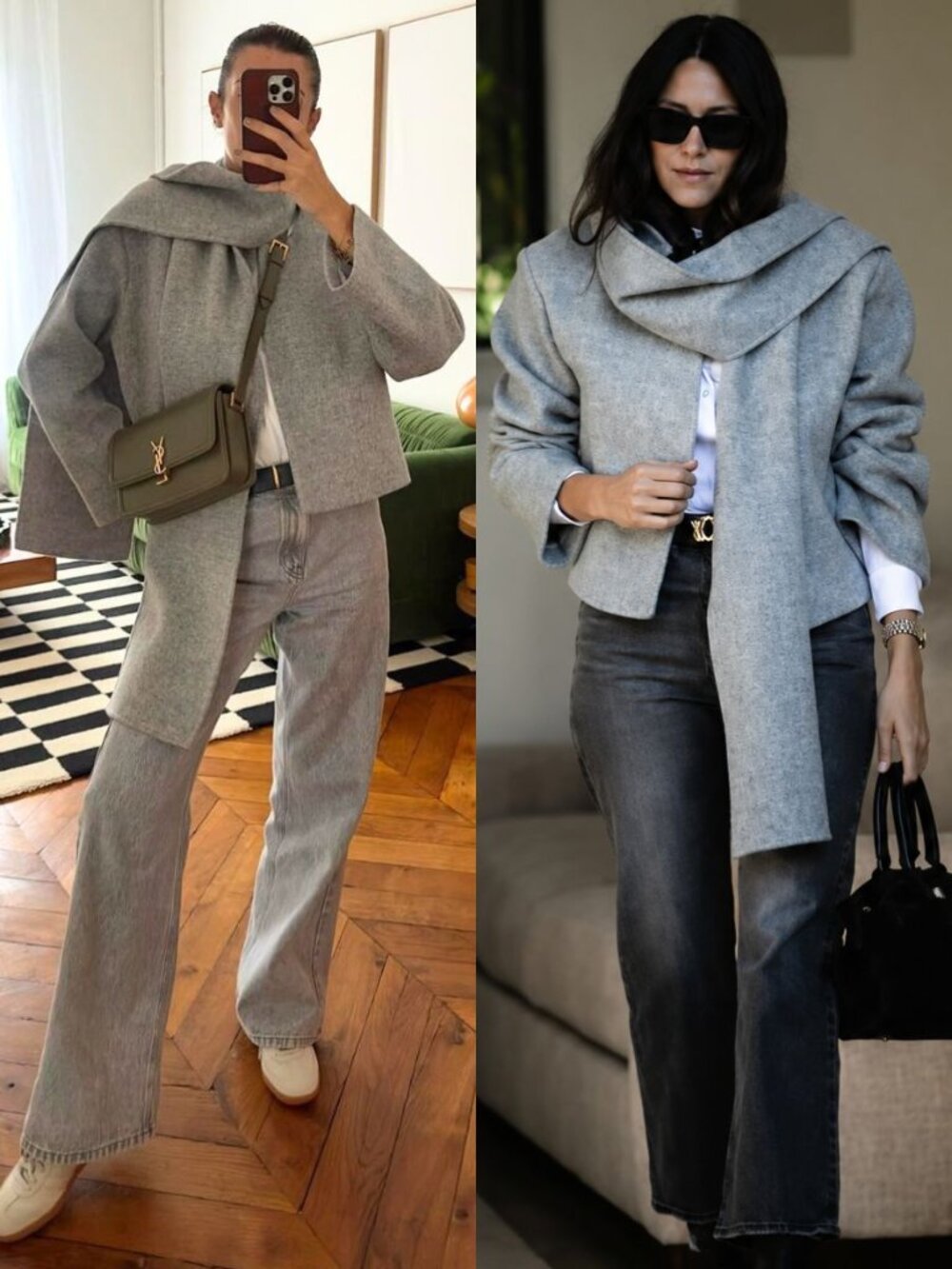 Reformation Porter Cropped Jacket Light Gray Scarf Open‎ Size XS